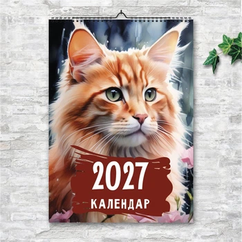 Календарь 2027 настенный перекидной КОТЫ 13 ЛИСТОВ ENTERSTORE формат А3 (42х29.7 см) (ART 250110)