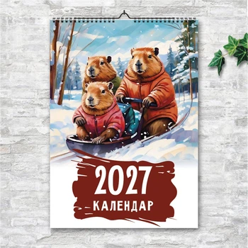 Календар настінний перекидний КАПІБАРИ 2027 13 АРКУШІВ ENTERSTORE формат А3 (42х29.7 см) (ART 250111)