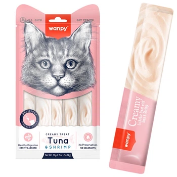 Жидкое лакомство для котов Wanpy Creamy Lickable Treats Tuna & Shrimp с тунцом и креветками 5 шт х 14 гр