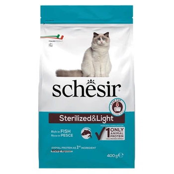 Корм Schesir Cat Sterilized & Light сухой монопротеиновый с рыбой для кастрированных котов или котов склонных к полноте 0.4 кг