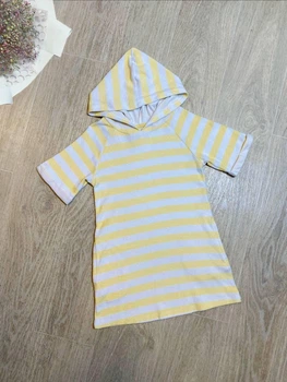 Дитячий махровий халат-пончо з капюшоном для дівчинки Primark 122 см жовто білий в смужку