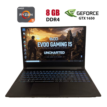 Ігровий ноутбук Evoo Gaming 15 / 15.6" (1920x1080) IPS / AMD Ryzen 5 4600H (6 (12) ядер по 3.0 - 4.0 GHz) / 8 GB DDR4 / 256 GB SSD / nVidia GeForce GTX 1650, 4GB GDDR6, 128-bit / WebCam б/в
