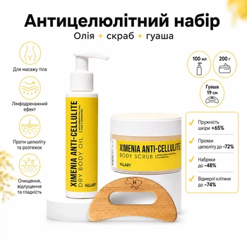 Скребок гуаша для тела + Антицеллюлитные средства Химения Anti-cellulite Hillary K-11-970