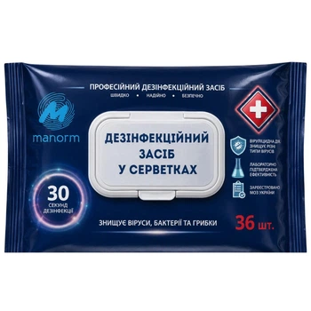 Салфетки влажные дезинфицирующие НОР-экспресс Manorm 36 шт (спиртовые)