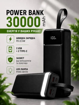 Повербанк 30000 mah с быстрой зарядкой для роутера и телефона