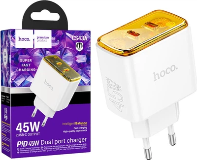 Зарядное устройство Hoco CS43A 45W (PPS PD3.0 QC4+) порты 2xTypeC White (43672)