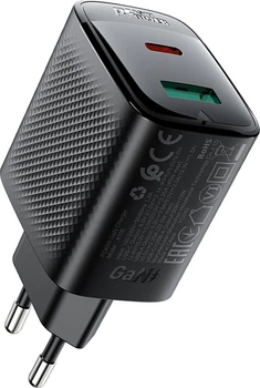 Мережевий зарядний пристрій Acefast A106 PD45W GaN (USB-C+USB-A) charger (EU) Black (6974316284031)