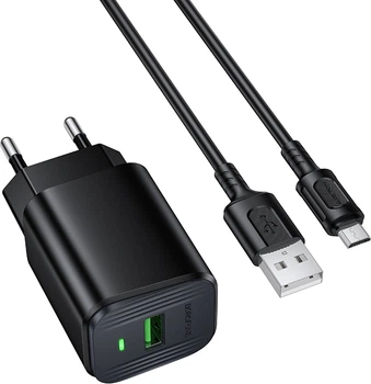 Сетевое зарядное устройство Borofone BAS82A Star single port QC3.0 charger set (Micro) (EU) Black (6941991126727)