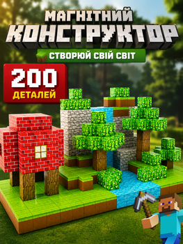 Магнитный конструктор Minecraft 200 кубиков Магнитные блоки в стиле Майнкрафт Лес