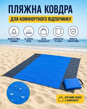 Килимок туристичний для пляжу з фіксаторами в чохлі 210*200 см Чорно-Синій