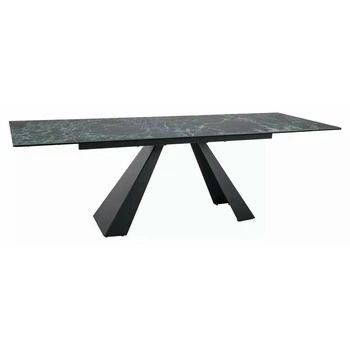 Стол обеденный раскладной в гостиную/кухню Salvadore Ceramic 160(+80)х90 Signal черный матовый /морской Verde Alpi (металл/закаленное стекло/керамика) (SALVADORETVC160)
