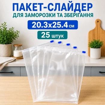 Пакет с замком слайдером для заморозки 20,3x25,4 см 25 шт (слайд 20,3x25,4)