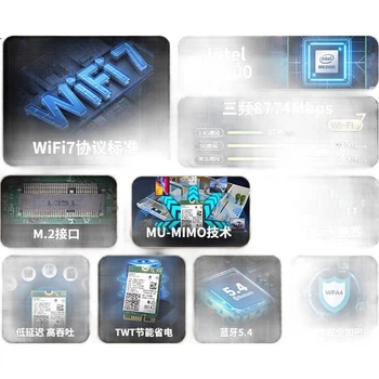 Бездротовий мережевий адаптер Wavlink BE200, гігабітний ігровий WiFi від Intel, для ноутбуків із вбудованим модулем мережевої карти, WiFi приймачем, Bluetooth 5.4, WN685BE3M