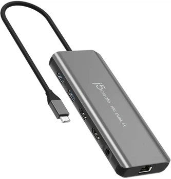 USB-хаб J5create USB-C 5-в-1, HDMI, PD, LAN, Audio Grey (JCD398-N)