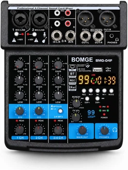 Аудиомикшер BOMGE BMG-04F 4-канальный с Bluetooth, USB, 48V и 99 DSP