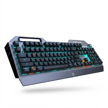 Механическая клавиатура и мышь EWEADN TK900, проводной игровой комплект для настольных компьютеров и ноутбуков, офисного использования, внешний многофункциональный регулятор, 104 клавиши, черные переключатели с синей подсветкой.