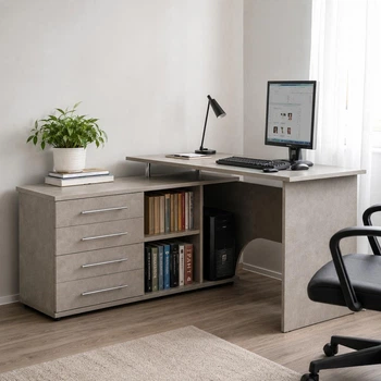 Кутовий комп'ютерний стіл XDesk-109 140×127 см з 4 ящиками та полицями ЛДСП