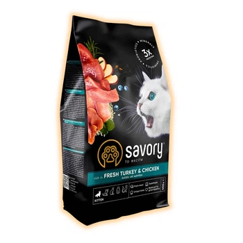 Сухий корм Savory зі свіжою індичкою та куркою для кошенят усіх порід, 400 г