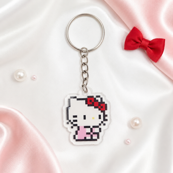 Акриловий брелок Hello Kitty (Хеллоу Кітті) піксельний 3×2 см 013