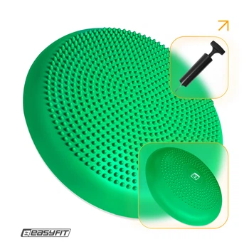 Подушка EasyFit 33 см зеленая с насосом (Балансировочная массажная с шипами, сенсомоторный массажный балансировочный диск для баланса и массажа) WLS34GR