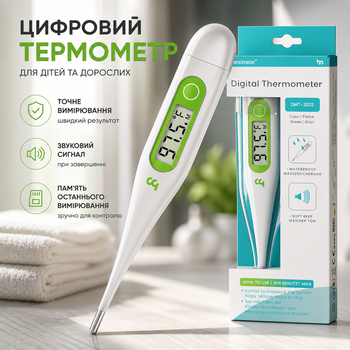 Цифровой термометр Femometer для детей и взрослых, индикатор температуры, память, зеленый