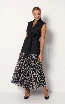 Жіноча спідниця плісе з геометричним узором SALMA STYLE NIKA MKSN2368-01 - 44/46, Чорний