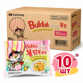 Бульдак крем карбонара, рамен з тушеною куркою швидкого приготування, Buldak Cream Carbonara Ramen Samyang 140 г (10 шт)