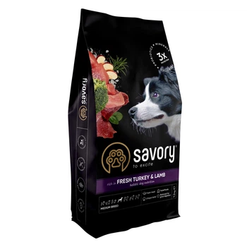 Сухой корм Savory Dog Medium Breed rich in Fresh Turkey and Lamb для собак средних пород с мясом индейки и ягненка 12 кг (30273)
