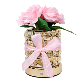 Настольная лампа LED ночник Lesko Rose Crystal YW-MGYZSJP Pink в виде букета роз