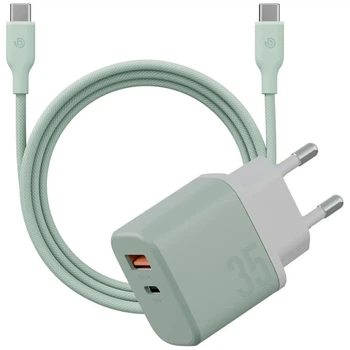Зарядний пристрій Energea Bazic GoPort Velox Kit USB-C/USB-A GaN 35W з кабелем Green (8885020102567)