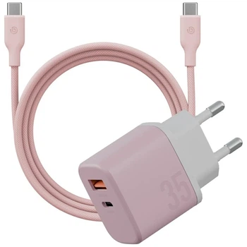Мережевий зарядний пристрій Energea Bazic GoPort Velox Kit USB-C/USB-A GaN 35W з кабелем Pink (8885020102574)
