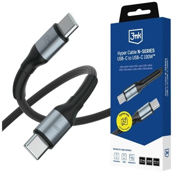 Кабель 3mk Hyper Cable N-Series USB-C to USB-C 1.5m 20V/5A 100W Black (5903108758192)