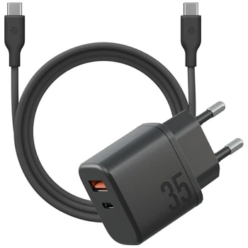 Мережевий зарядний пристрій Energea Bazic GoPort Velox Kit GaN 35W з кабелем Black (8885020102536)