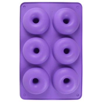 Силіконова форма для пончиків Donuts R34954 на 6 комірок, 27.8 × 17.7 см, фіолетова