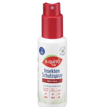 Спрей от насекомых, клещей, комаров 12 часов защиты S-QUiTO free Insektenschutzspray aktiv forte 100 мл