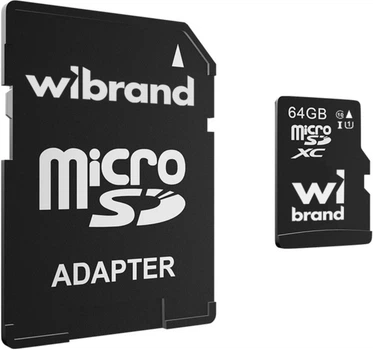 Карта памяти Wibrand 64Gb microSDXC (UHS-1 U1) class 10 (adapter SD)