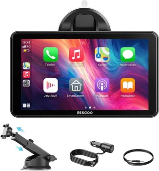 Портативная автомагнитола ESSGOO 743CP 7" IPS Apple CarPlay Android Auto GPS