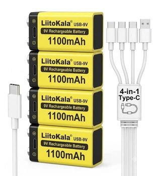Аккумуляторы LiitoKala 6F22 USB-9V 1100mAh 4шт