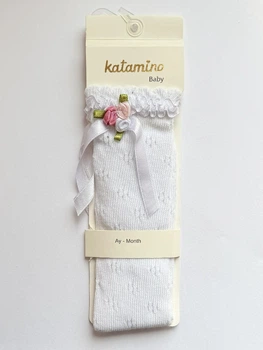 Нарядные гольфы для маленьких девочек Katamino Amina ажурные с цветочками Белые 22-23 / 18-24 мес.