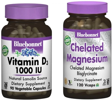 Набор Bluebonnet Nutrition Витамин D3 1000 МЕ 90 мягких капсул + Магний Albion Хелатный 120 мягких капсул (743715003118/743715006836)