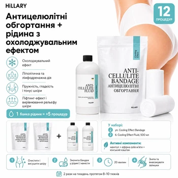 Антицеллюлитные обертывания + жидкость с охлаждающим эффектом Hillary Anti-cellulite Cooling Effect (12 процедур) HI-11-523