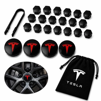 Набор колпачки на болты гайки колпачки на колеса 21 мм для Тесла Tesla черные + меочек для хранения