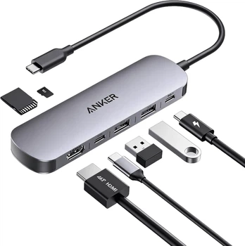 USB-хаб Anker Nano USB-C Hub 7-in-1, PD in 100W, 4K HDMI, 2xUSB-A, USB-C, SD Black (A83D2HA1)