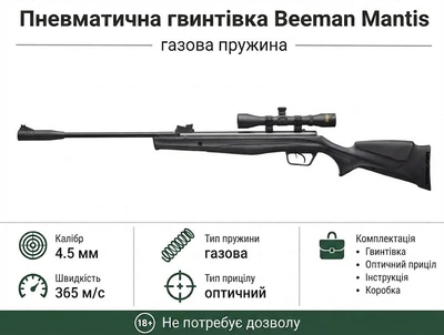 Пневматическая винтовка Beeman Mantis Gas Ram прицел 4x32 с газовой пружиной кал.4,5мм (10616GP)