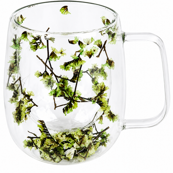 Красивая чашка с двойным дном 200 мл Flowers стеклянная чашка для чая и кофе с сухоцветами кружка на подарок Прозрачный