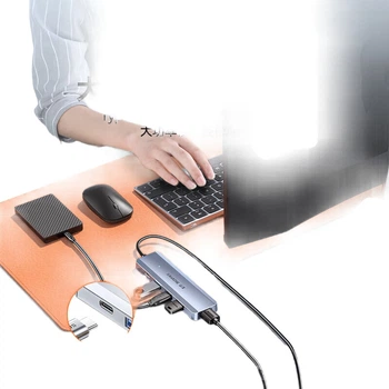 Розширювальна док-станція SAMZHE USB3.0 Hub, високошвидкісний 4-портовий адаптер-дуплікатор HUB для ноутбуків, багатопортовий конвертер-розширювач, живлення від Type-C HUB11-2, 1 метр