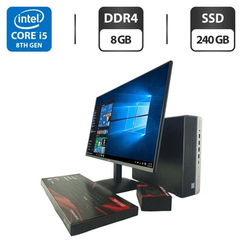 Комплект ПК: компьютер HP ProDesk 600 G5 SFF / Intel Core i5-8400 (6 ядер по 2.8 - 4.0 GHz) / 8 GB DDR4 / 240 GB SSD / Intel UHD Graphics 630 + Новый монитор AOC 24B31H/24" (1920x1080) IPS / Кабели б/у + Подарок Проводная клавиатура + мышка