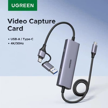 Устройство для видео захвата UGREEN CM725 USB-C 4K на USB-C/A 2K@30Hz (1080P 60FPS), быстрая сквозная зарядка PD 100W со сверхнизкой задержкой для игр Grey (65856)