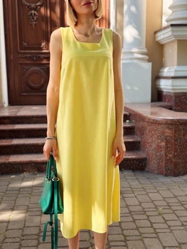 Длинное однотонное платье из льна Fashion 54/56 желтый