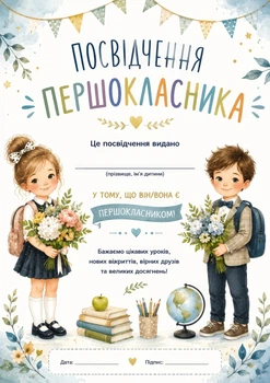 Посвідчення диплом першокласника 1 клас формат А4